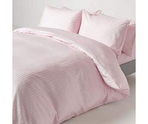 HOMESCAPES Dusky Pink Pure Egyptian Cotton Duvet Cover Set King 330 TC 500 Thread Count Equivalent Satin Stripe Quilt Cover Pillowcase 2 Pillowcases Included Bedding Set
