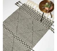 HOMESCAPES Edessa Black & White Kilim Wool Rug - 90 x 150 cm