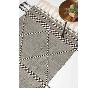 Homescapes Edessa Black & White Kilim Wool Rug Black