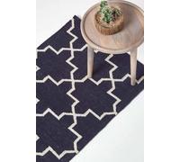 Edmonton Cotton Geometric Pattern Kilim Hall Runner, 66 x 200 cm Homescapes Navy 66cm x 200cm
