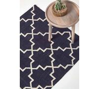 Homescapes Edmonton Cotton Geometric Pattern Kilim Rug In Navy