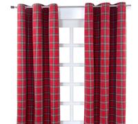 Homescapes Edward Tartan Check Ready Made Eyelet Curtain Pair, 137 X 182 Cm Drop