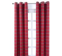 HOMESCAPES Pair of 100% Cotton Curtains - Edward Tartan Check - Red Green - 137 x drop 228 cm - 90 Inch Drop - Eyelet Ring Top Hand Woven - Heavy Not Lined