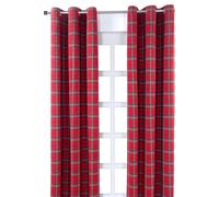 HOMESCAPES Pair of 100% Cotton Curtains - Edward Tartan Check - Red Green - 117 x drop 137 cm - 54 Inch Drop - Eyelet Ring Top Hand Woven - Heavy Not Lined