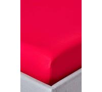 HOMESCAPES Crisp & Cool 200 TC Egyptian Cotton Percale Fitted Sheet - 30 cm Deep - King - Red