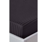(Single, Black) Egyptian Cotton Satin Stripe Fitted Sheet 330 TC