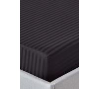 Homescapes Egyptian Cotton Satin Stripe Fitted Sheet 12 inch 330 Thread Count in Black | Size: Double Fitted Homescapes Black Double Fitted