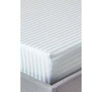 HOMESCAPES Blue Deep Fitted Sheet (12”) Single 330 TC 500 Thread Count Equivalent Satin Stripe Pure Egyptian Cotton Bed Sheet with Fully Elasticated Skirt