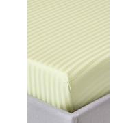 HOMESCAPES Sage Green Deep Fitted Sheet (12”) Small Double 330 TC 500 Thread Count Equivalent Satin Stripe Pure Egyptian Cotton Bed Sheet with Fully Elasticated Skirt