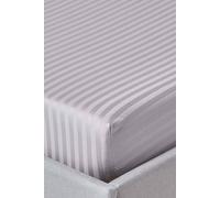 HOMESCAPES Silky 330 TC Egyptian Cotton Satin Stripe Fitted Sheet - 30 cm Deep - Grey - Double