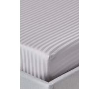 HOMESCAPES Grey Deep Fitted Sheet (12”) Double 330 TC 500 Thread Count Equivalent Satin Stripe Pure Egyptian Cotton Bed Sheet with Fully Elasticated Skirt