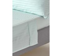 HOMESCAPES Blue Pure Egyptian Cotton Flat Sheet Single 330 TC 500 Thread Count Equivalent Satin Stripe Bed Sheet