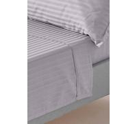 HOMESCAPES Grey Pure Egyptian Cotton Flat Sheet Single 330 TC 500 Thread Count Equivalent Satin Stripe Bed Sheet
