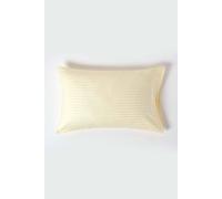 HOMESCAPES Pastel Yellow Pure Egyptian Cotton Pillowcase Standard Size 330 TC 500 Thread Count Percale Equivalent Satin Stripe Housewife Pillow Case