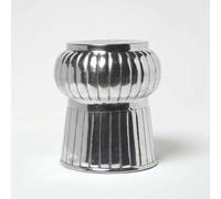 HOMESCAPES Elegant Designer Solid Metal Silver Footstool, MOROCCAN 43 cm High