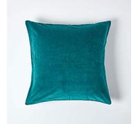 HOMESCAPES Emerald Teal Green Velvet Cushion Cover Super Soft Cotton Velvet Square Scatter Cushion Dark Green Pink Accent Throw Pillow for Sofa and Bed Decoration with Hidden Zipper, 40 x 40cm