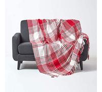 HOMESCAPES Extra Large Red Tartan Throw 100 x 140 Inches or 254cm x 355cm, 100% Cotton Sofa throw for Large 3 Seater and 4 Seater Settees and Sofas