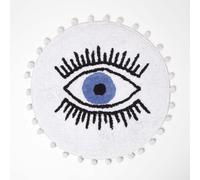 HOMESCAPES Eye See You Natural Cotton Bath Mat with Pom Pom Edges