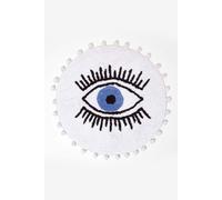 HOMESCAPES Cotton Eye See You Eye Bath Mat White Super Absorbent Tufted Round Bathmat with Pom Poms, 60 cm Round