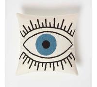 Eye See You White Tufted Cotton Cushion Homescapes White 45cm x 45cm