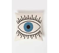 Eye See You White Tufted Cotton Cushion Homescapes White 45cm x 45cm