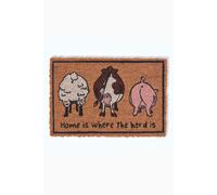 HOMESCAPES Door Mat Farm Animal 100% Natural Coir 61 x 40.4 cm Entrance Mat Non Slip Indoor and Outdoor Doormat