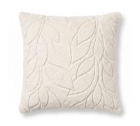 Homescapes Faux Fur Embossed Botanical Leaves Cushion With Cover, Beige