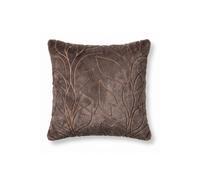 Homescapes Faux Fur Embossed Botanical Leaves Cushion With Cover In Brown Brown