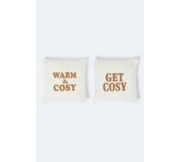 Homescapes Faux Fur Slogan Cushion Pair - Plush Embroidered Design In Natural Natural