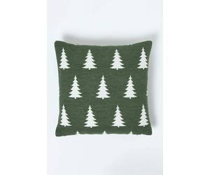 Homescapes Festive Alpine Tree Cushion Moss Green Woven Design Green