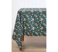 Homescapes Festive Forest 100% Cotton Green Christmas Tablecloth 137 X 178 Cm