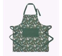 HOMESCAPES Green Christmas Apron 100% Cotton Festive Forest Floral Holly Design Adjustable Xmas Pattern Apron with Pocket