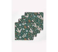 HOMESCAPES Set of 4 Green Napkins Floral Pattern 45 x 45 cm 100% Cotton Christmas “Festive Forest” Xmas Napkin Set