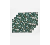 HOMESCAPES Set of 4 Green Christmas Placemats 100% Cotton “Festive Forest” Floral Patterned Xmas Dinner Mats