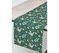 Homescapes Festive Forest Green Christmas Table Runner 35 X 180 Cm Green