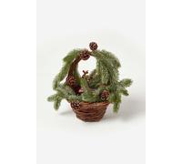 Homescapes Festive Wicker Basket Christmas Decoration with Green Fir, Berries and Pinecones