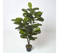 HOMESCAPES Fiddle Leaf Large Artificial Plants Indoors, Handcrafted 120cm Tall Fake Tree, Realistic Green Fiddle Leaves with Faux Moss, Artificial Outdoor Trees in Pots for Indoor Home Decor