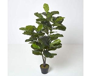 HOMESCAPES Fiddle Leaf Large Artificial Plants Indoors, Handcrafted 120cm Tall Fake Tree, Realistic Green Fiddle Leaves with Faux Moss, Artificial Outdoor Trees in Pots for Indoor Home Decor