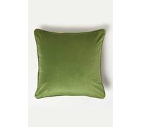 HOMESCAPES Olive Green Velvet Cushion 46 x 46 cm Super Soft Velvet Scatter Cushion with Piped Edge & Super Microfibre Cushion Insert Included Throw Pillow for Sofa or Bed