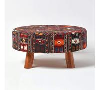 HOMESCAPES Flat Kilim Footstool with Legs - 62 x 62 x 30 cm