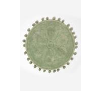 HOMESCAPES Cotton Flower Bath Mat Sage Green Super Absorbent Floral Tufted Round Bathmat with Pom Poms, 60 cm Round