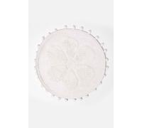 HOMESCAPES Cotton Flower Bath Mat White Super Absorbent Floral Tufted Round Bathmat with Pom Poms, 60 cm Round