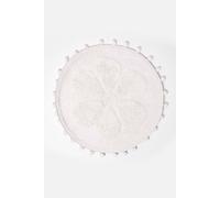 HOMESCAPES Cotton Flower Bath Mat White Super Absorbent Floral Tufted Round Bathmat with Pom Poms, 60 cm Round