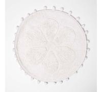 Homescapes Floral Bath Mat White 100% Cotton With Pom Pom Edges