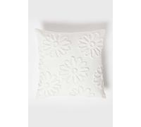 Floral Daisy Tufted Cotton Cushion Homescapes White 45cm x 45cm