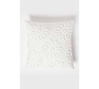HOMESCAPES Filled Tufted Cushion Covers 45 x 45 cm, Pure Cotton Boho Throw Pillow Covers, Floral White Flower Cushion, Luxury Decorative Pillow Cases for Sofa or Bedroom - Insert Included