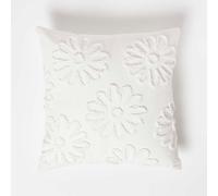 Floral Daisy Tufted Cotton Cushion Homescapes White 45cm x 45cm