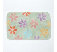 HOMESCAPES Super Absorbent Soft Pastel Green, Pink, Purple, Yellow, Orange and Blue 100% Cotton Bathmat with Flower Pattern and Non Slip Latex Backing, 50x80cm Large Shower Mat Machine Washable