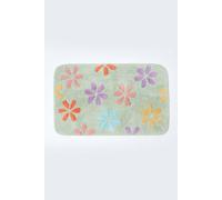 HOMESCAPES Super Absorbent Soft Pastel Green, Pink, Purple, Yellow, Orange and Blue 100% Cotton Bathmat with Flower Pattern and Non Slip Latex Backing, 50x80cm Large Shower Mat Machine Washable