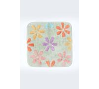 HOMESCAPES Super Absorbent Soft Pastel Green, Pink, Purple, Yellow, Orange and Blue Cotton Shower Mat with Flower Pattern and Non Slip Latex Backing, 50 x 50 cm Square Bathmat Machine Washable
